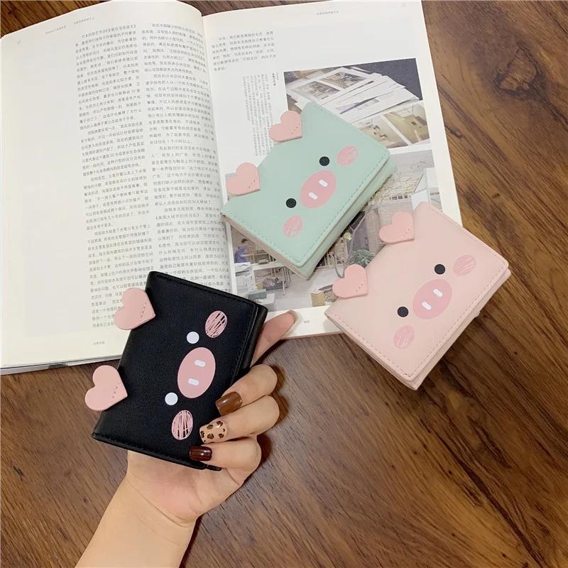 

New ladies wallet short cute cartoon pig designer student coin purse holder PU leather girl card holder female small wallet