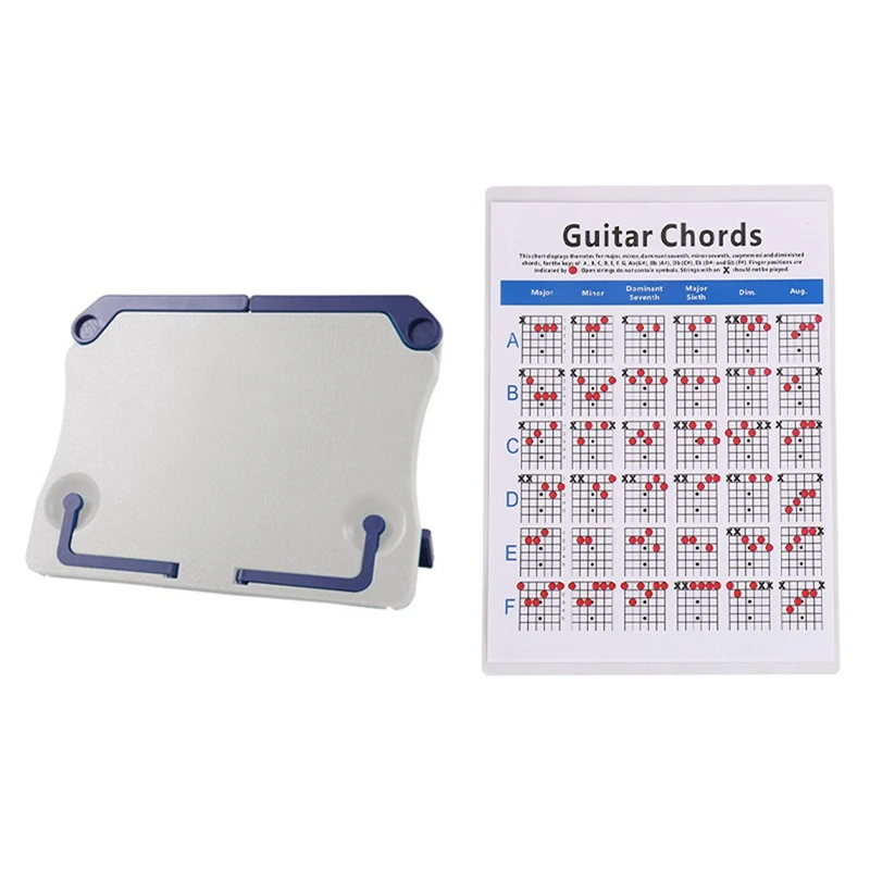 

1 Pcs Portable Foldable Lightweight Music Rack Stand & 1 Pcs Acoustic Guitar Practice Chords Scale Chart Tool