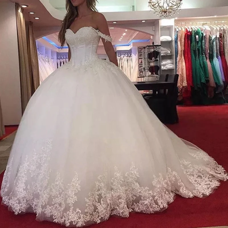 

Новое поступление кружевные тюлевые Свадебные платья с бисером свадебное платье с открытыми плечами свадебное платье Vestido De Noiva Boho мусульма...