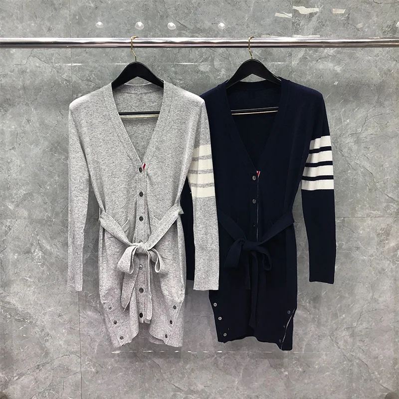 

Свитер THOM, осенне-зимняя брендовая одежда, кашемировый кардиган из мериносовой шерсти с вышивкой, длинный кардиган 4 бар с V-образным вырезом