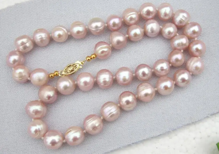 

18inch 10-11mm AAA south sea pink purple natural pearl Necklaces 925silver clasp