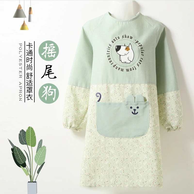 

Cute home long-sleeved apron smock Korean fashion kitchen cooking oil-proof cartoon with sleeve apron reverse dress