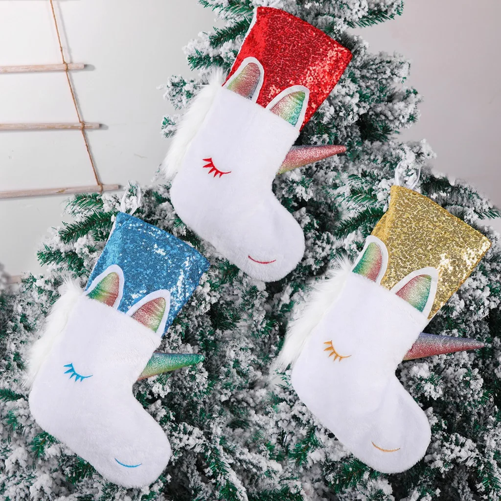 

New Unicorn Christmas Stocking High-end Hotel Home Fireplace Christmas Pendant Ornaments Gift Bag Christmas Tree Ornaments
