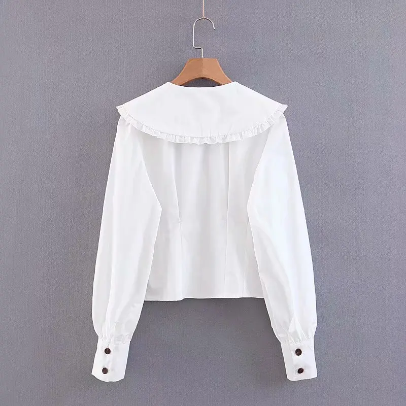 

Vintage casual turn down collar ruched white blouse women 2020 spring summer cotton single breasted loose shirt femme vestidos