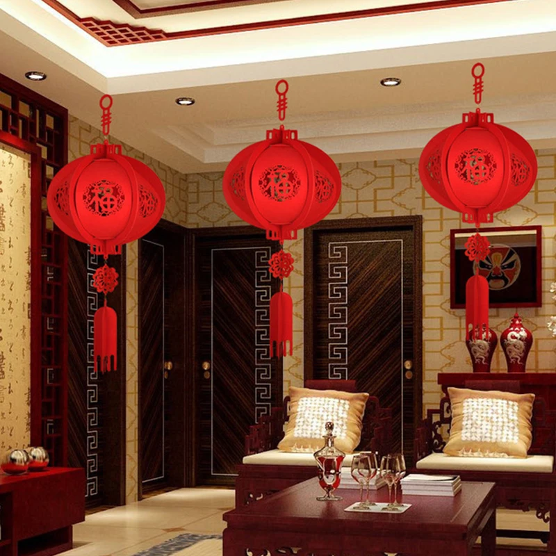 Украшение на новый год с китайским красным фонарем из нетканого войлока