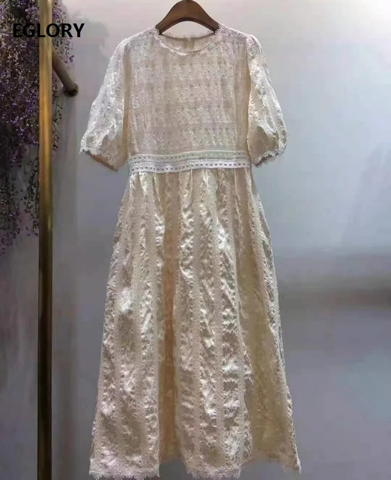 

New Korean Dress 2021 Spring Summer Fashion Style Women O-Neck Hollow Out Embroidery Short Sleeve Casual Vintage Dress Vestidos