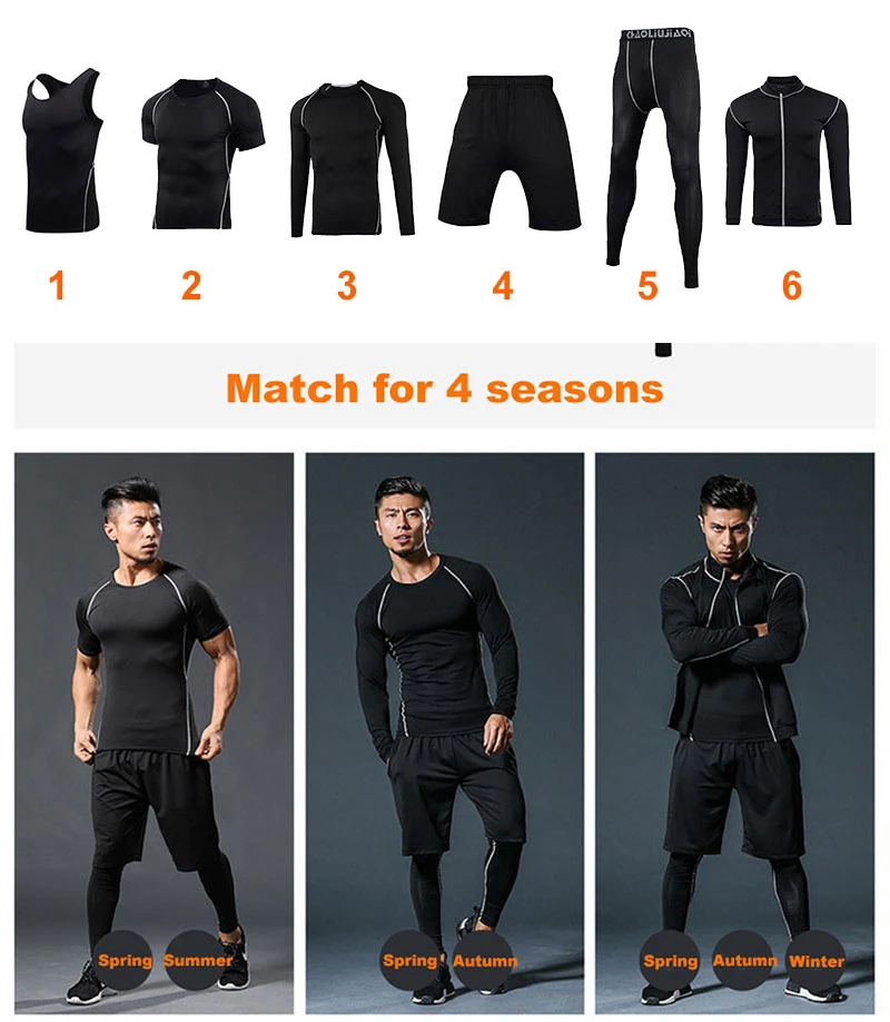 

Men's Tracksuit 5 Piece Compression Tights Sports T-shirt Coat Set Gym Clothing Workout Jogger Running Suit Trainning Sportswear