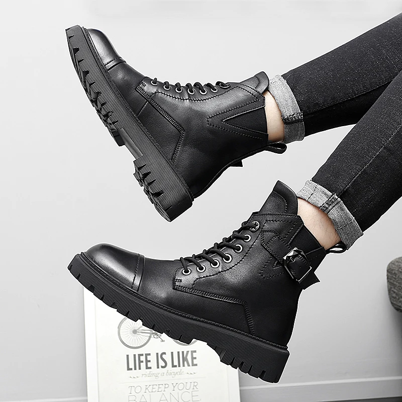 

High Quality Men's Boots Genuine Leather Men Boots Autumn Winter Fashion Shoes Men Design Luxury Motorcycle Boots Military Shoes