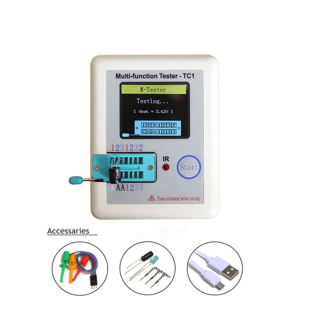 LCR-TC1 1.8" TFT LCD Display Multi-meter Transistor Tester Diode Triode Capacitor Resistor Test Meter ESR LCR NPN PNP MOSFET COD |
