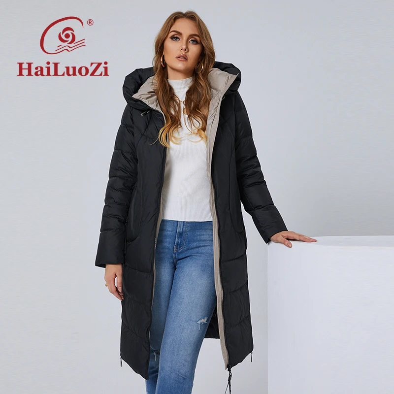 Новая женская куртка HaiLuoZi с высоким воротником длинная толстая Женская пуховая