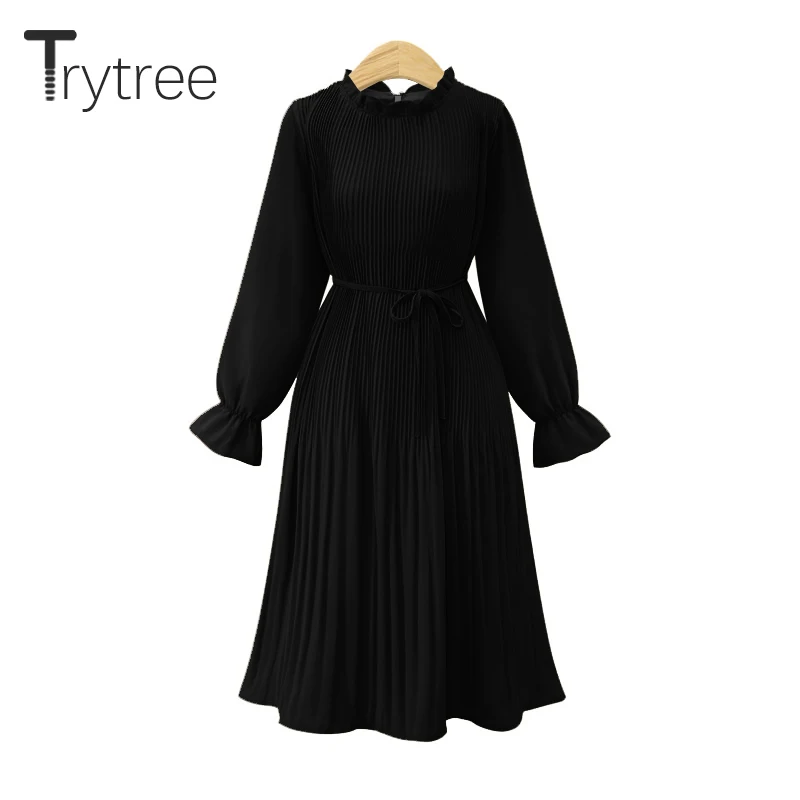 Trytree 2020 весеннее женское платье повседневное плиссированное с расклешенными
