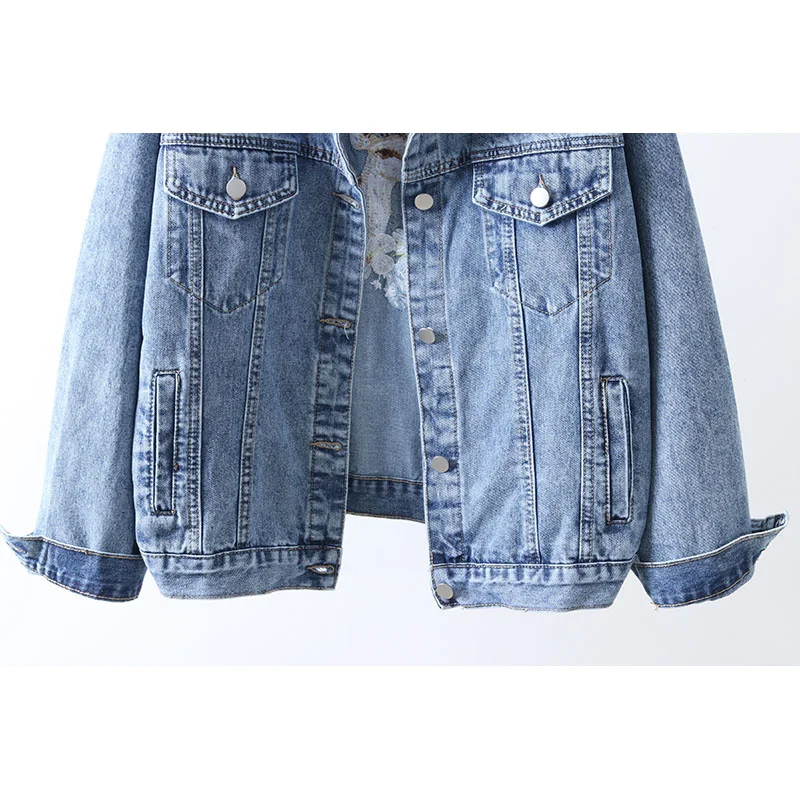 

Autumn Loose Harajuku Vintage Sequins Flower Deer embroidery Hole Denim jacket Women Streetwear Casual Jean jacket Ropa de mujer