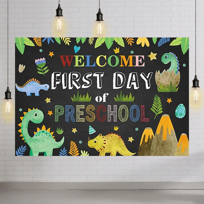 

Dinosaur First Day of Preschool Backdrop for Boys Kids Welcome Back To School Kindergarten Classroom Home Decor Birthday Party