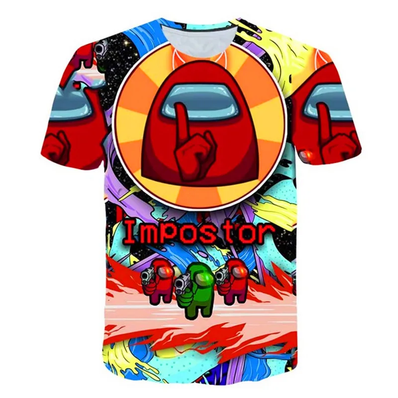 

Модные футболки с 3D принтом среди нас, одежда для мальчиков и девочек, летняя повседневная детская футболка Impostor в стиле хип-хоп с коротким р...