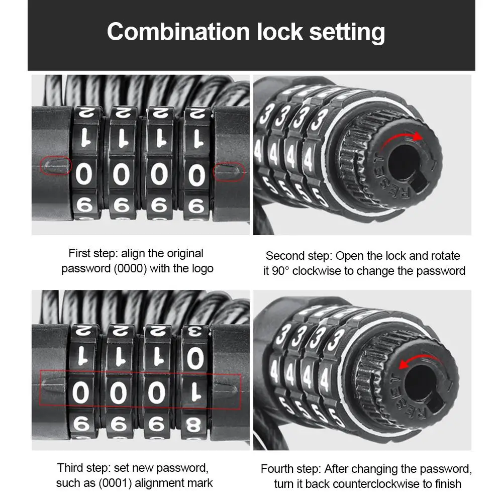 

Bicycle Lock 4 Number Password Device Anti-Theft Durable Long Spring Wire Bike Motorcycle Riding Safety Accessories Bicycle Lock