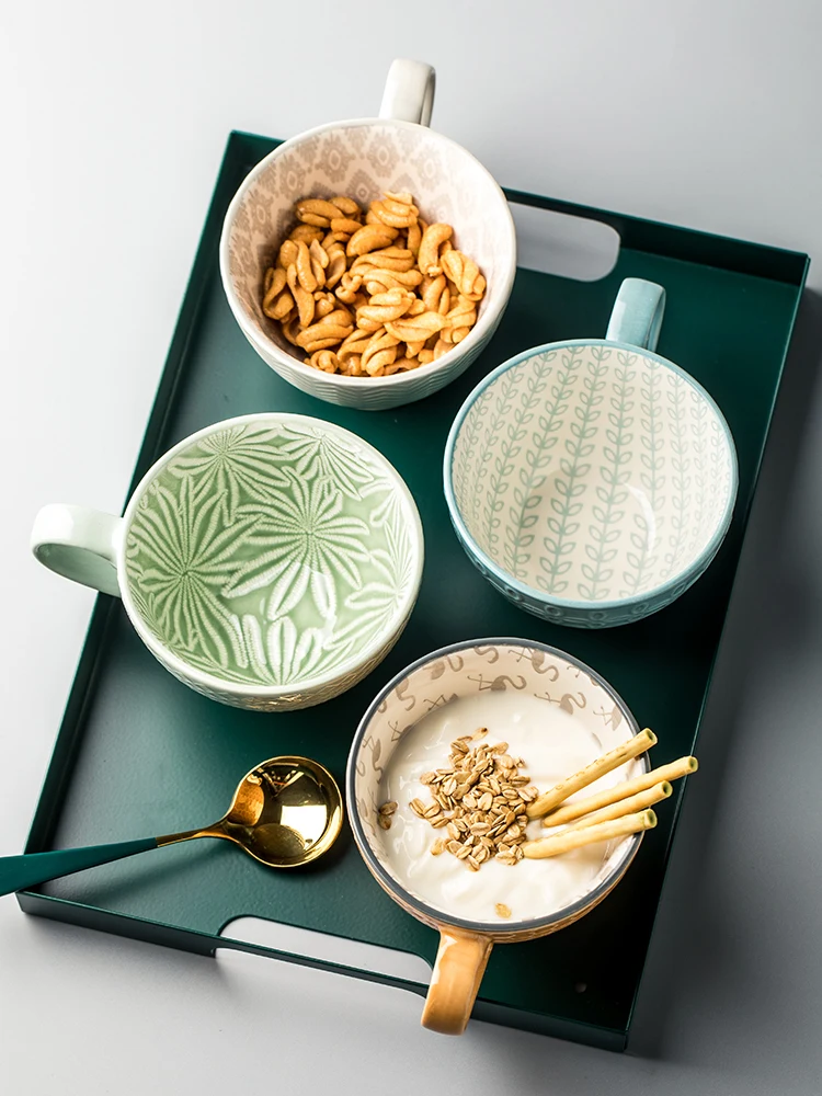

Creative Breakfast Cup Oatmeal Cup Large Size Ceramic Cup 360ml Large Capacity Milk Cup Coffee Cup Household Mug Bowl Cup