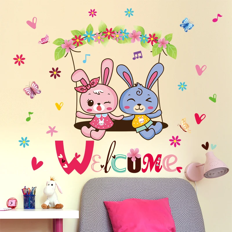 [SHIJUEHEZI] кролики наклейки на стену Infantiles DIY Мультяшные в виде животных для детской
