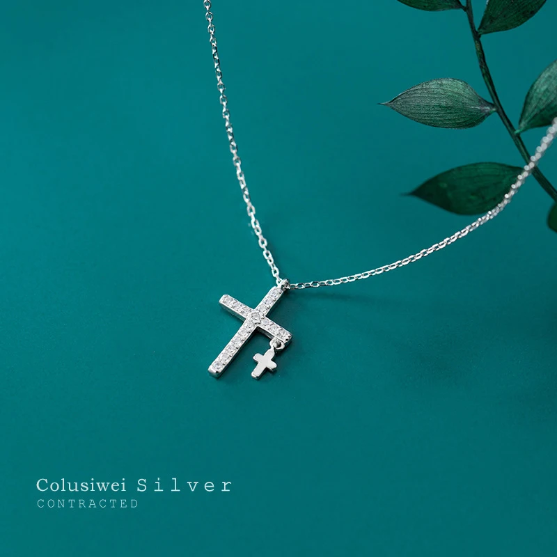 

COLUSIWEI Hot Sale Dazzling Zircon Cross Sterling Silver 925 Pendant Necklace for Women Link Chain Ethnic Style Fine Jewelry