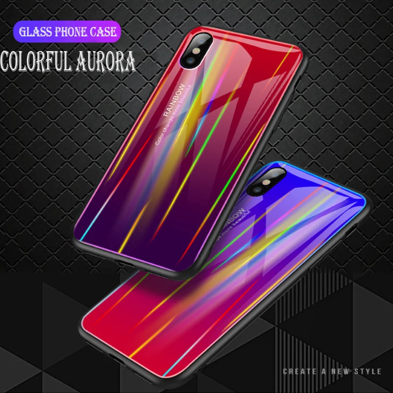 Для iPhone 7 чехол для телефона Aurora градиентный из закаленного стекла 11 XS Max 6 6s 8 Plus X XR