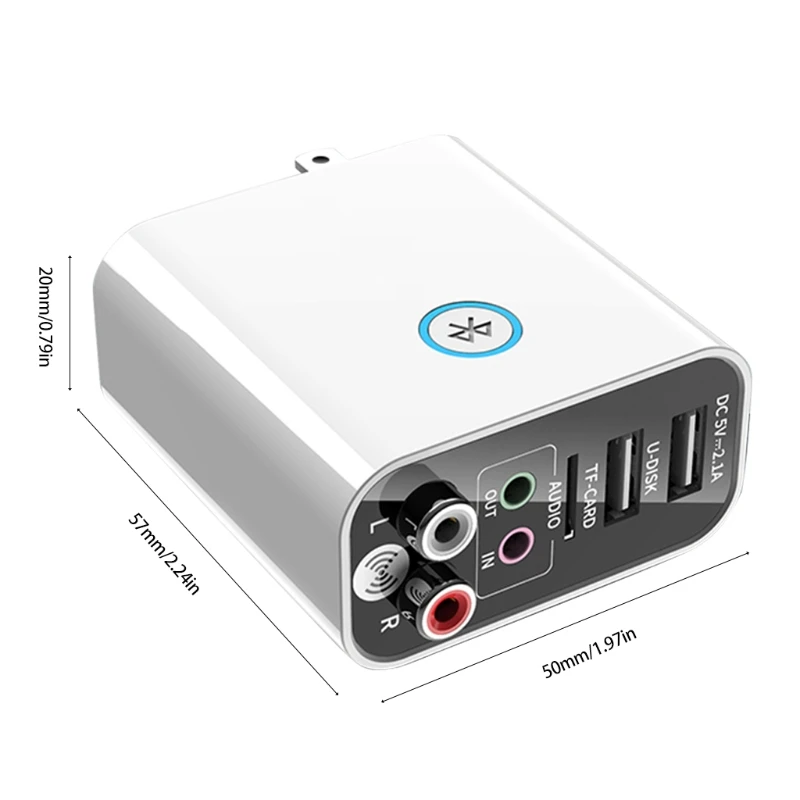 

2 in 1 Bluetooth 5.0 Receiver Transmitter TF Card AUX USB Charger Stereo Music Adapter for Cell Phone TV PC Headphones