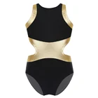 Детские блестящие эластичные гимнастические трико без рукавов с металлическим соединением для девочек, балетная Одежда для танцев, костюм для выступлений и танцев