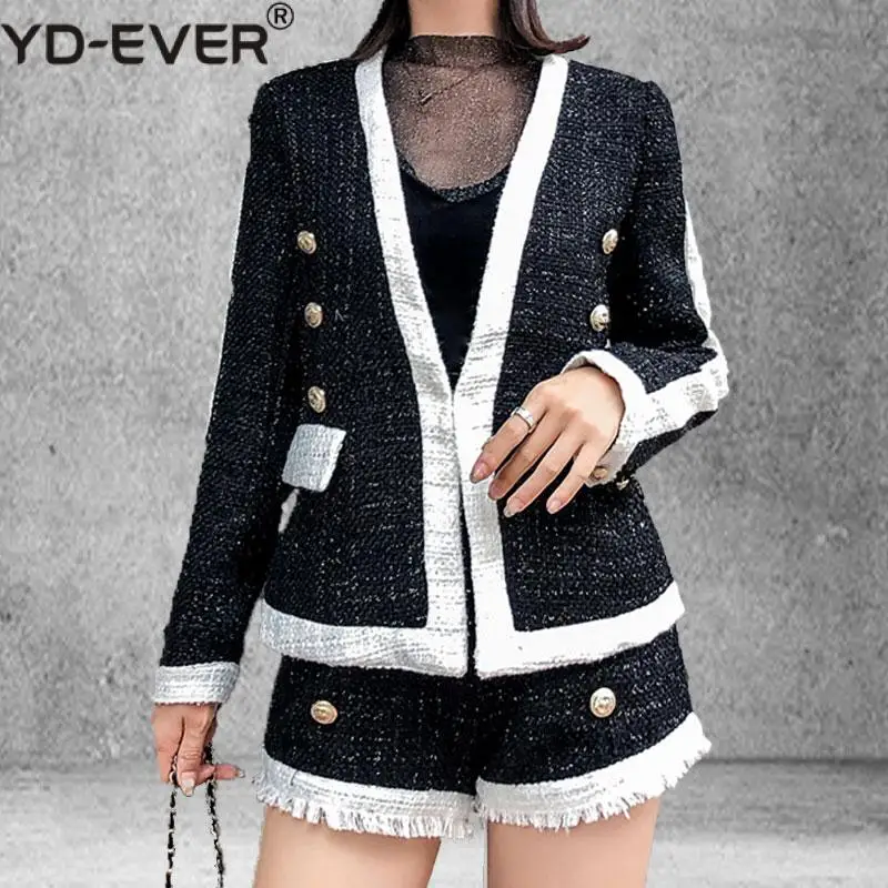 Женское твидовое пальто в стиле пэчворк черная и белая двубортная шерстяная