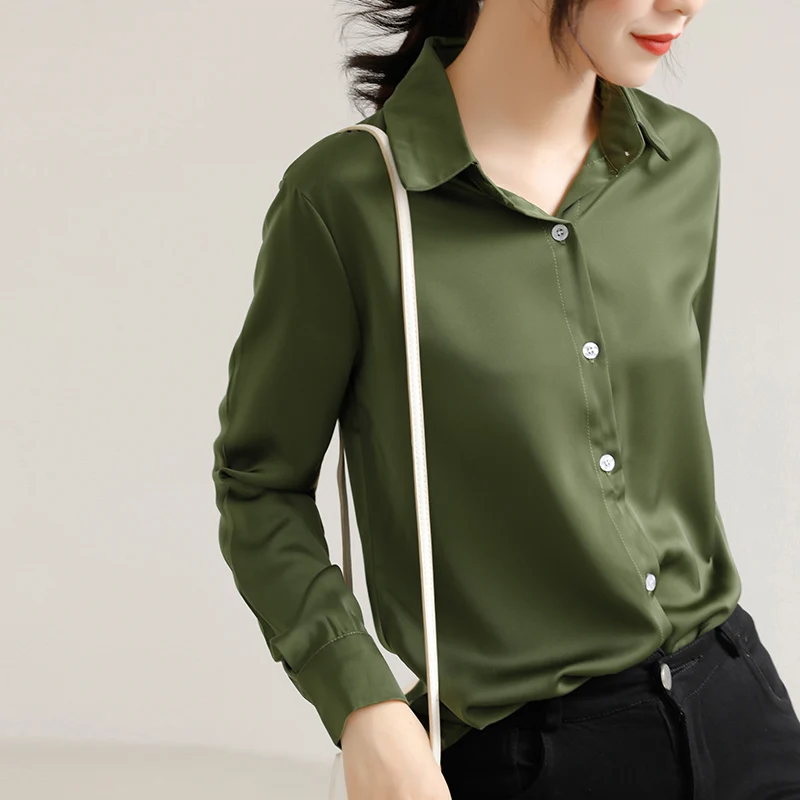 

2021 Chic Women Single-breasted Office Lady OL Blouse Elegant Loose Solid Shirts Ladies Long Sleeve Spring Blouse Tops B016