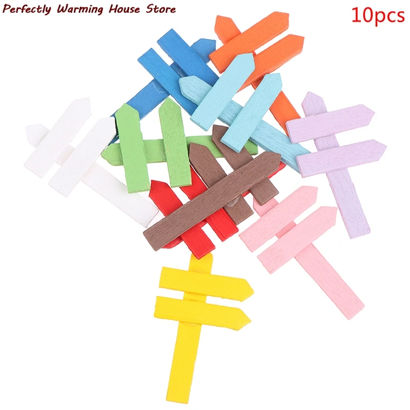 

10 Pcs Mini Miniature Wood Fence Signpost Craft Garden Decor Ornament DIY Dollhouse Plant Pot Micro Landscape