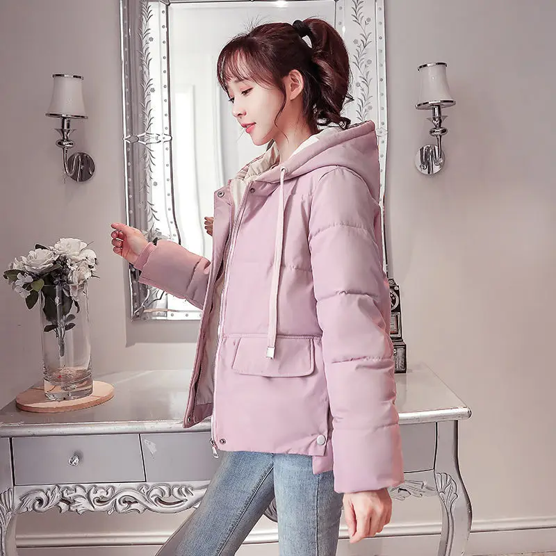Winter Clothes Women  Woman Jacket Short New 2021 Korean Version Hooded Thicken Loose Bread Service