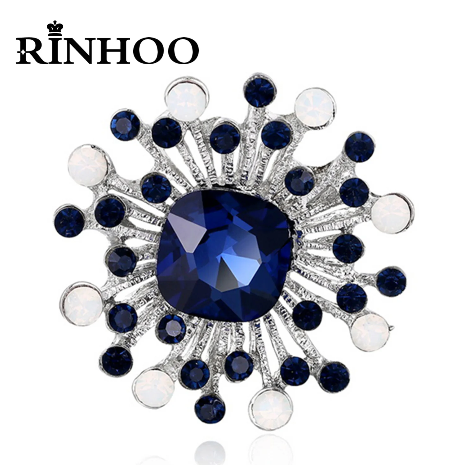 

Rinhoo Blue Acrylic Rhinestone Flower Brooch Pins Elegant Crystal Flower Plant Enamel Lapel Pin Cardigan Dress Shirt Accessories