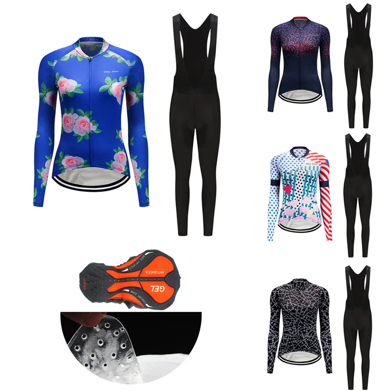 

Free Shipping Women Cycling Clothing 2023 Long Sleeve Bicycle Jersey Set BIB Kit Female Road Bike Clothes MTB Suit Uniform Dress