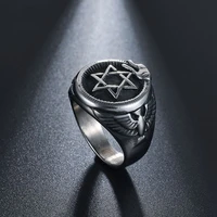 2020 new fashion ring bright black retro style party men39s stainless steel hexagonal eagle totem ring jewelry