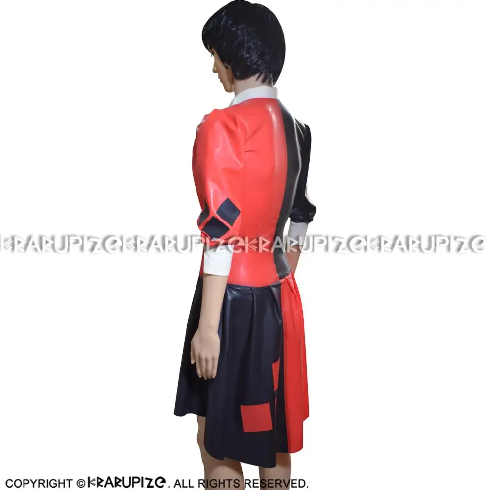 Сексуальное латексное платье клоун с пуговицами спереди отложным воротником