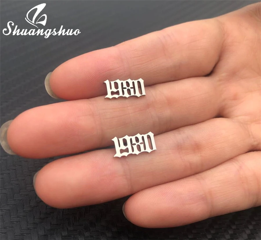 Женские и мужские серьги-гвоздики Shuangshuo серьги из нержавеющей стали с цифрами