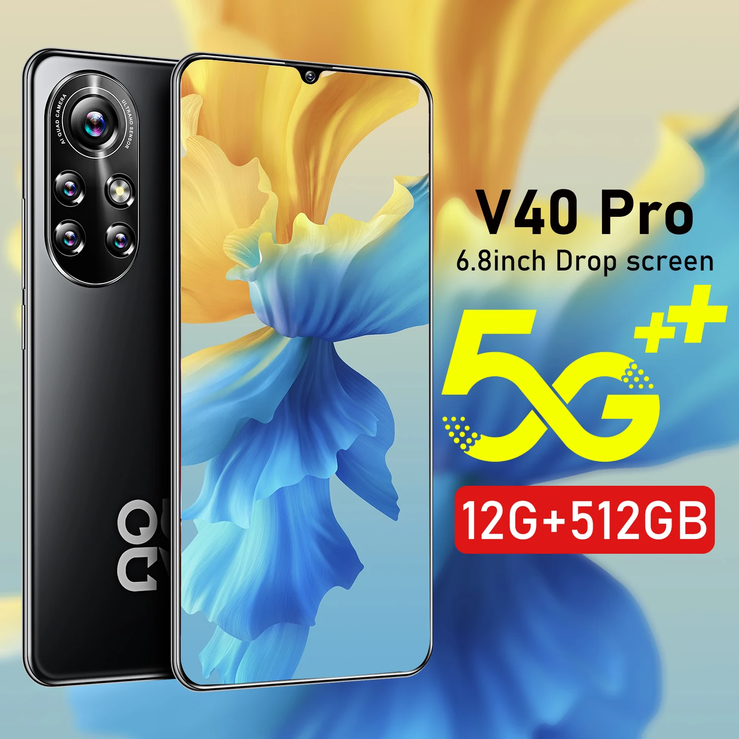 

2021 New 5G Smartphone V40 Pro 6500mAh Unlock 12GB+512GB Global Version Android 24MP+48MP 6.8 Inch Celulares Dual SIM phone