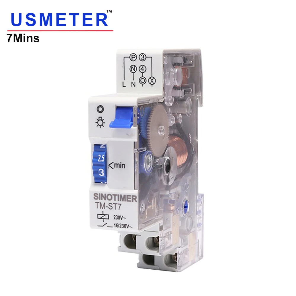

TM-ST7 220V AC 7 Minutes Mechanical Timer 18mm Single Module Din Rail Staircase Timer Time Switch Timer Clock