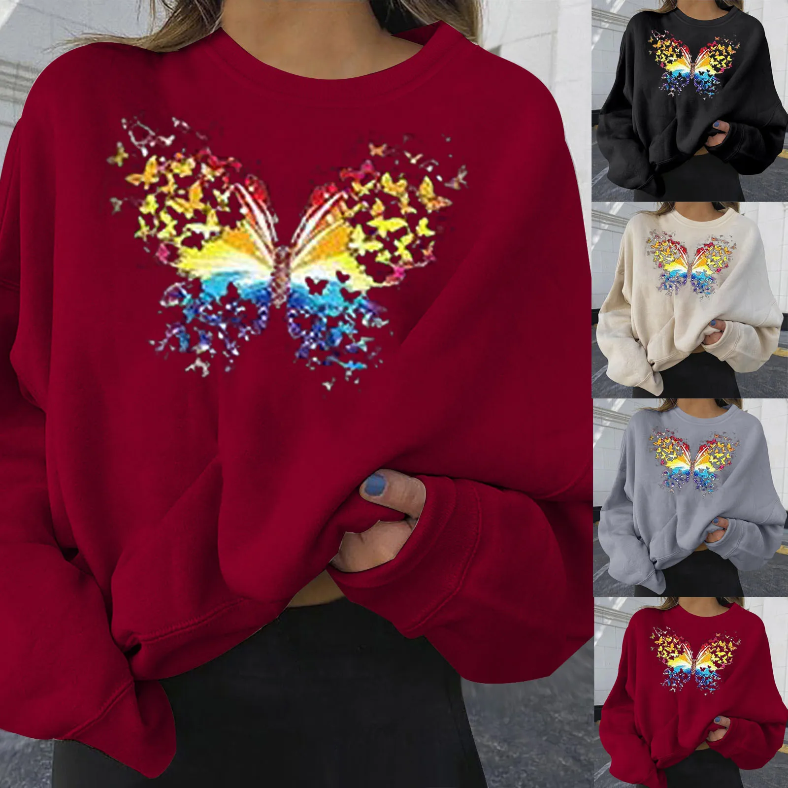 

Sagace Swetshirt 2021 Harajuku Women Butterfly Print Long Sleeve Tops Swetshirts Ladies Autumn Casual Loose Pullover Haikyuu