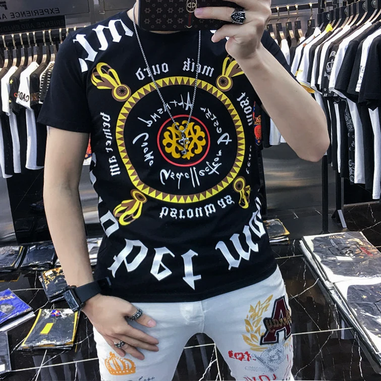 

Summer men Tees plus size 2XL-8XL 9XL o-neck cotton short-sleeve t shirt men's hip hop Casual print T-shirt 150kg 160cm