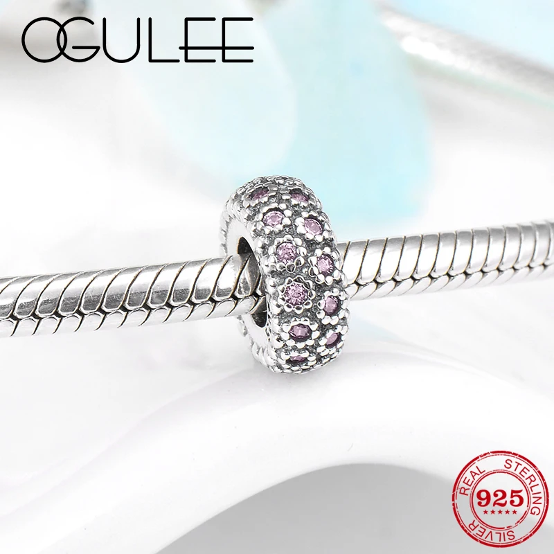 Новинка серебро 925 пробы элегантный розовый цветок CZ пробка силиконовый шарик