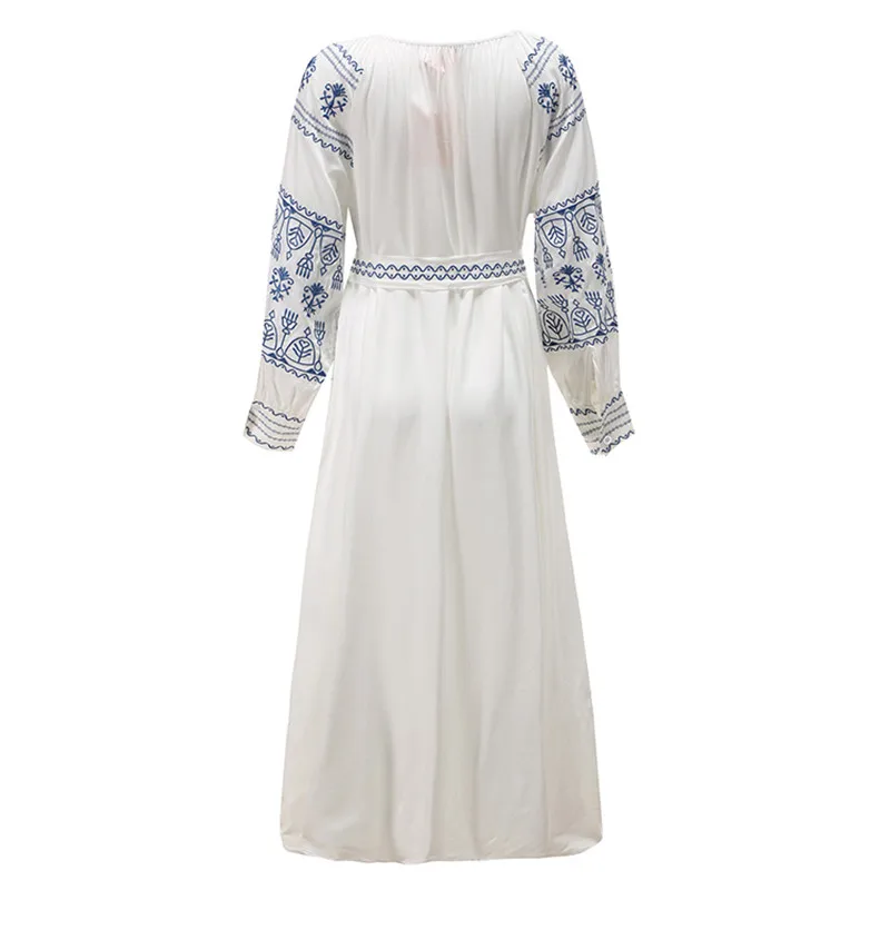

CBAFU bohemian people holiday embroidery long maxi dress ethnic retro large size island tassel linen cotton dress vestidos M447
