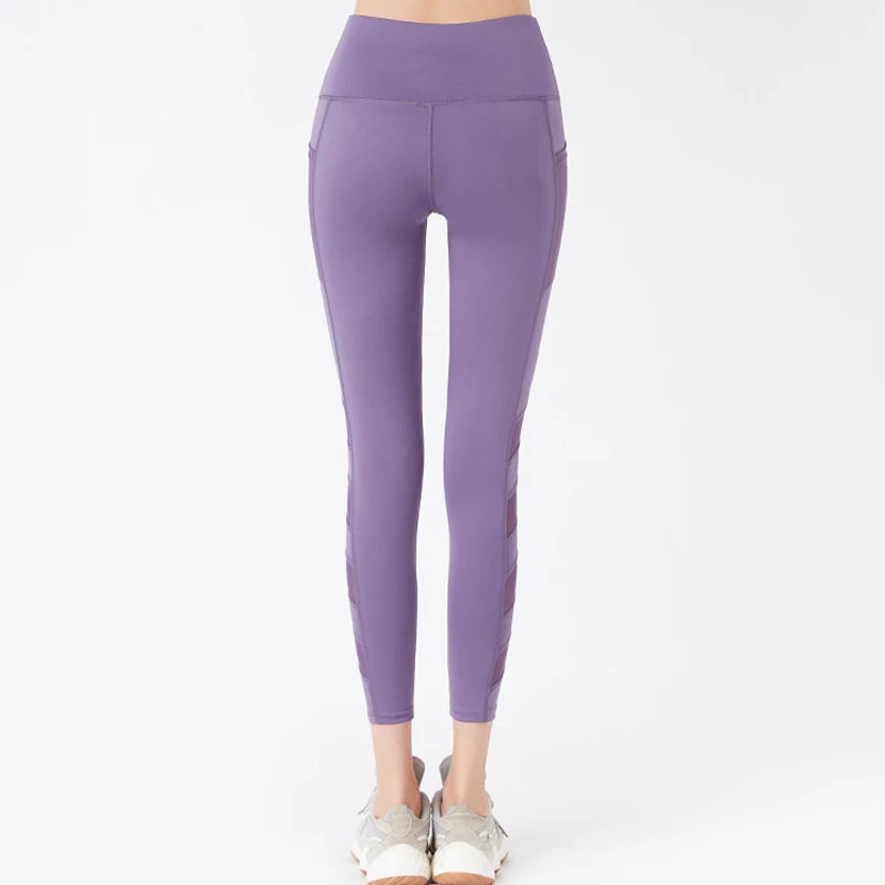 

NORMOV Women Leggings Fashion Mesh Patchwork Pockets Ankle Length Leggins Fitness High Waist Push Up Leggings Female