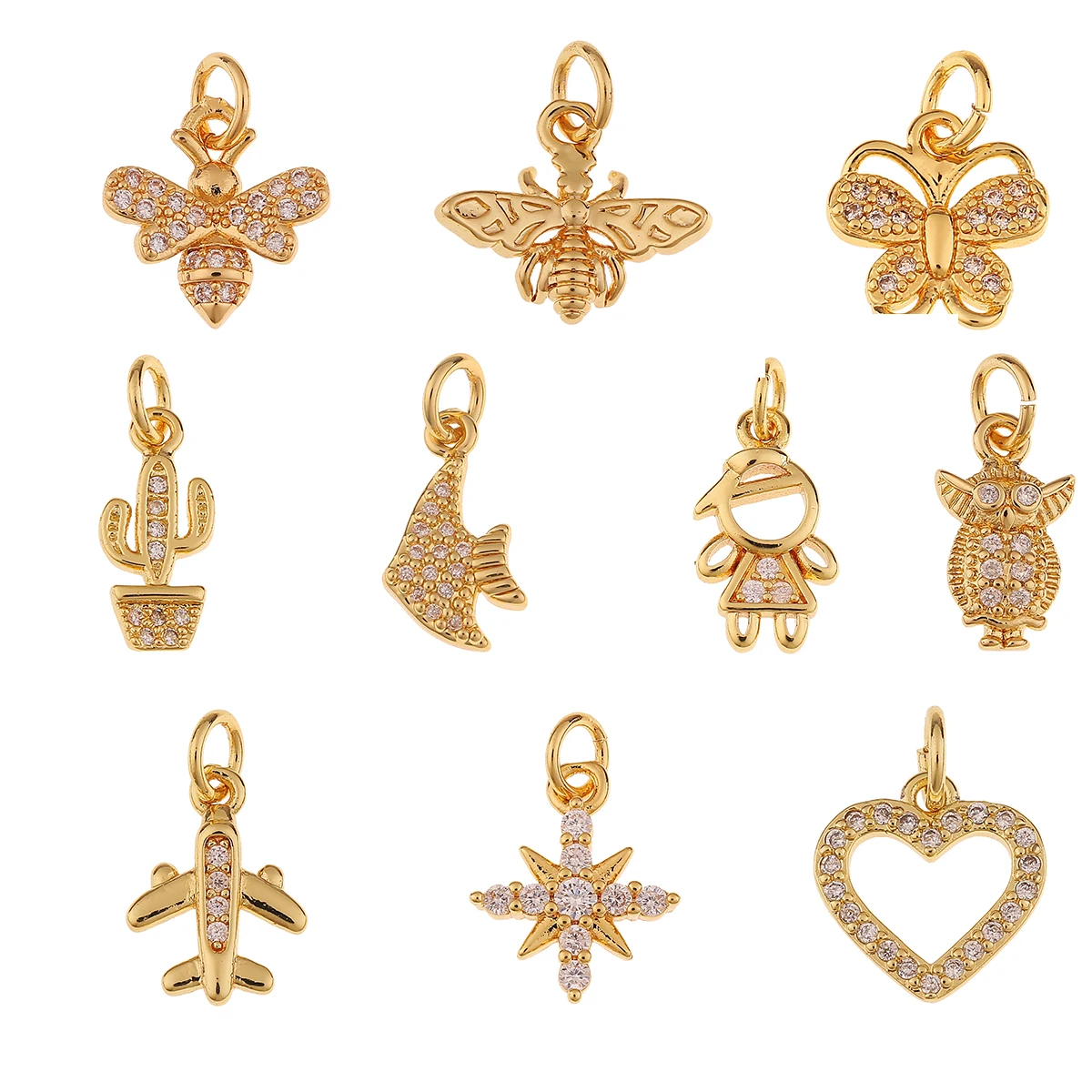 

CZ Gold-plated Bee Butterfly Heart Fish Charm Airplane Insect Pendant Finding DIY Star Necklace Earring Making Wholesale Jewelry