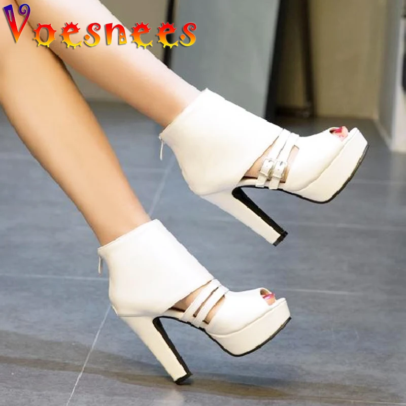 

Женские ботинки Voesnees, с ремешком и пряжкой, в римском стиле, с открытым носком, водонепроницаемые, на платформе, на толстом каблуке, большие р...