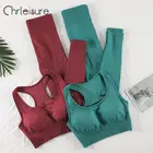 Женский костюм для фитнеса CHRLEISURE, укороченный топ, бесшовные леггинсы, спортивный костюм из двух предметов, комплект спортивной одежды для тренировок