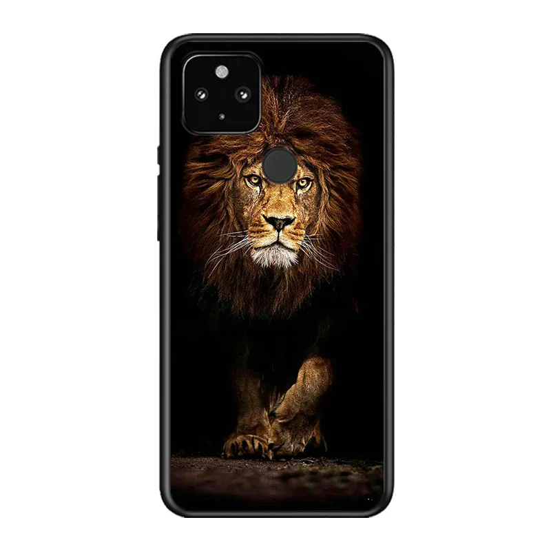

Cool Lion on the Grassland Soft TPU Silicone Black Cover For Google Pixel 5 4A 5G 4 XL Phone Case