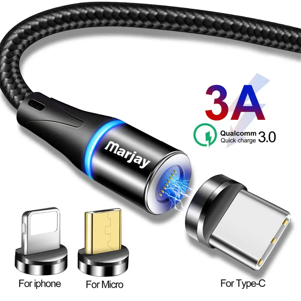 

Marjay Magnetic Micro USB Cable For iphone Samsung Xiaomi USB Type C 3A Fast Charging Magnet Charger Adapter Mobile Phone Cables