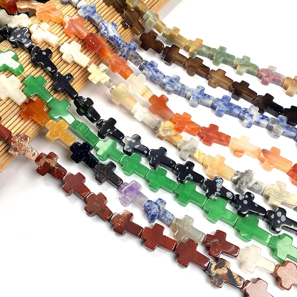 

Natural Stone Loose Beads Cross Shape Agated Quartzd for Jewelry Making DIY Necklace Bracelet Accessorie Size 12x16x5mm