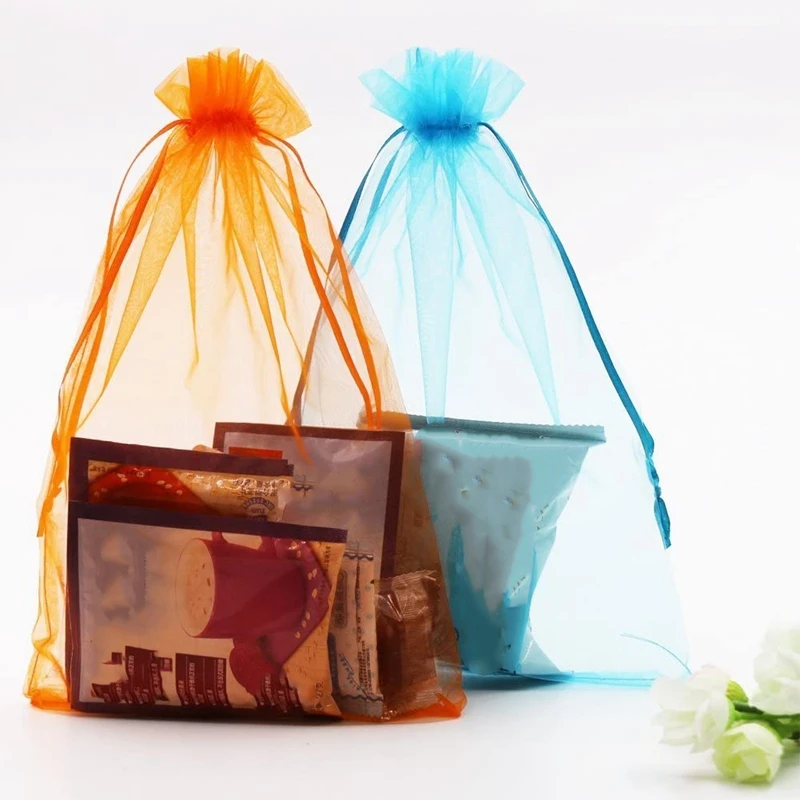 

100Pcs Large Organza Bags, 20X30 cm Mesh Gift Bags Drawstring Jewelry Pouches for Christmas Wedding(10 Colors)