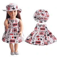 18 inch american doll girls summer red print dress sun hat newborn baby toys accessories fit 43 cm boy dolls gift c217