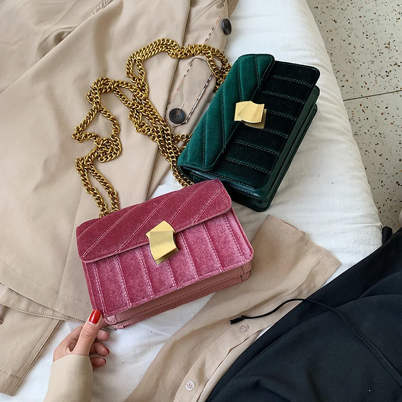 Luxury women clutch bag high quality velvet chain female designer shoulder Messenger bag evening package party small square bags